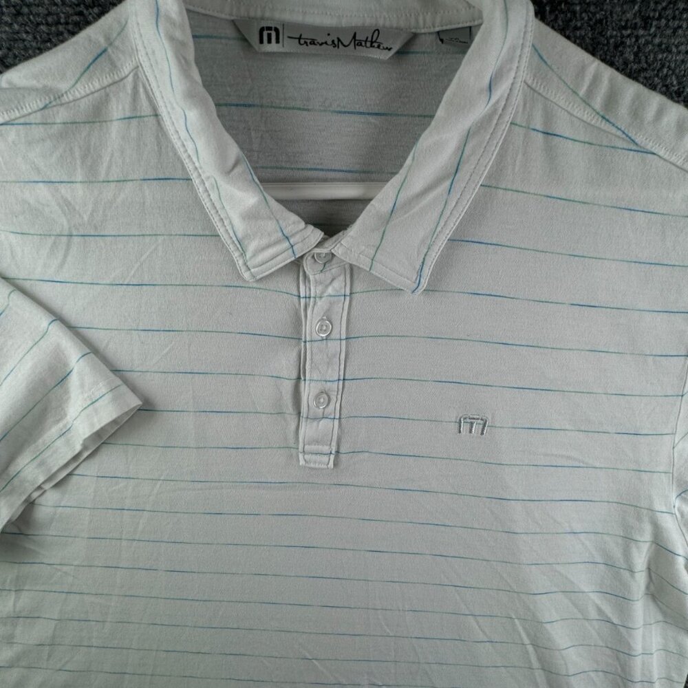 Travis Matthew Golf Polo Shirt Men 2XL Striped Blue White Peru Pima Cotton